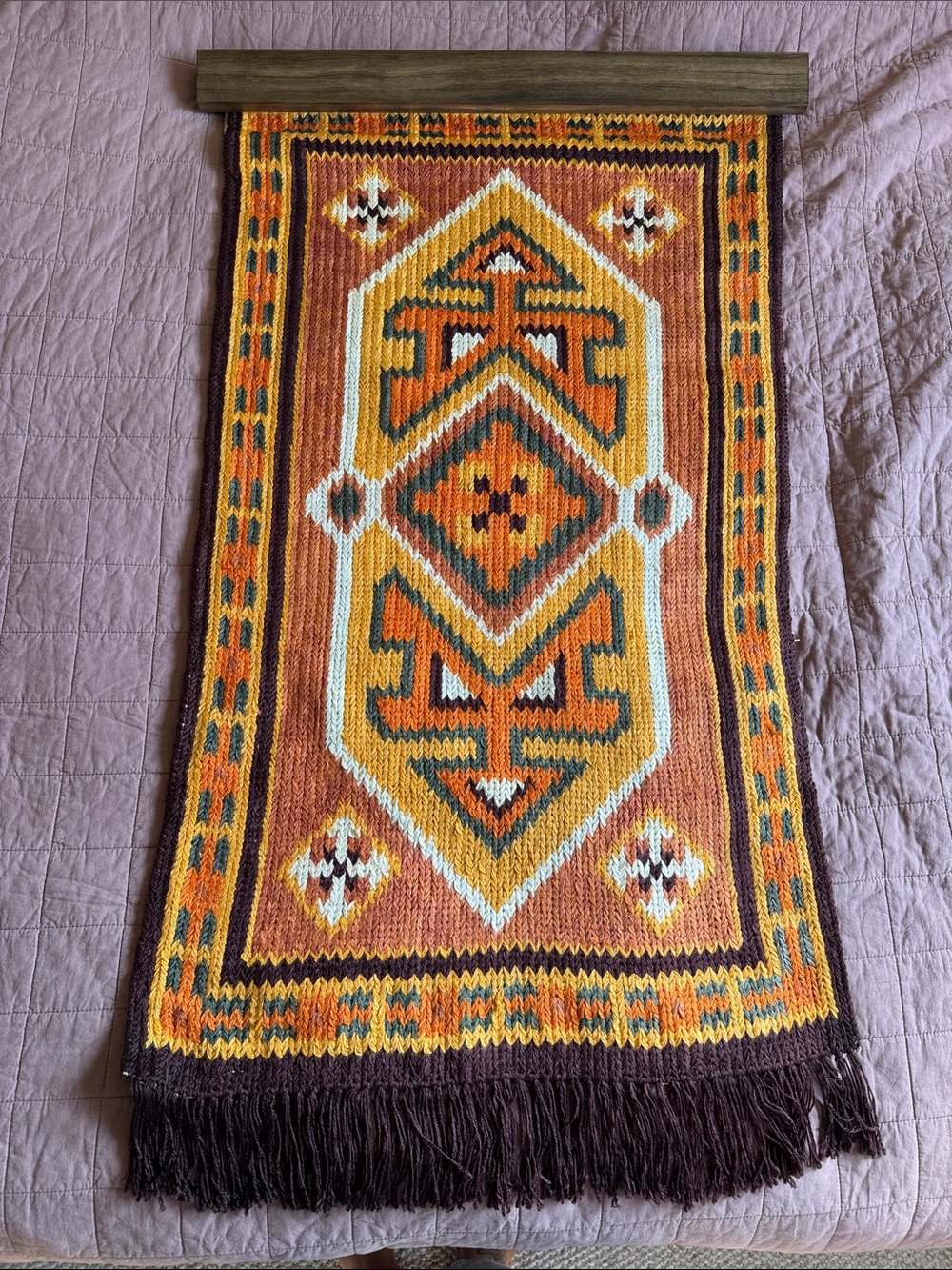 Vintage Handwoven Orange Geometric Wall Hanging